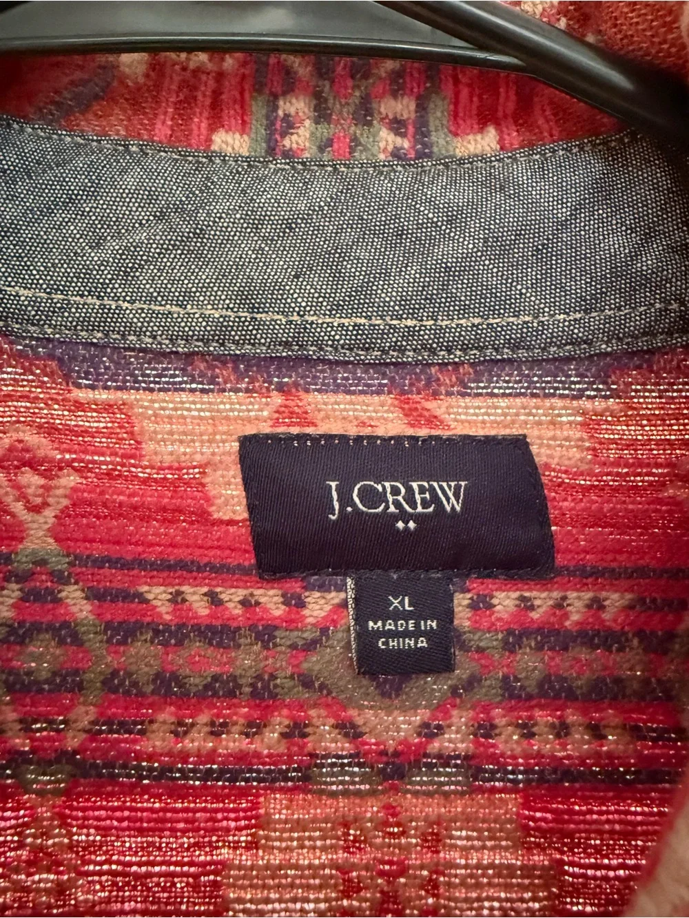 J. Crew Red and Blue Geometric Pattern Button-Down Shirt